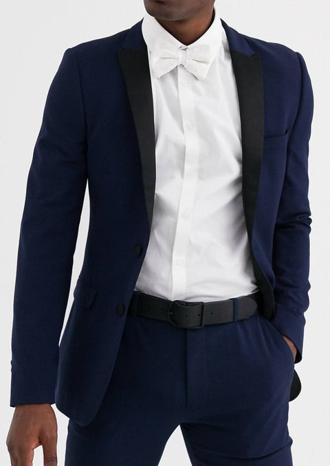 Navy Tuxedo Suit Blazer with Black Lapel