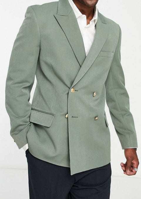Pastel Green Double Breasted Blazer With Gold Buttons Tumuh