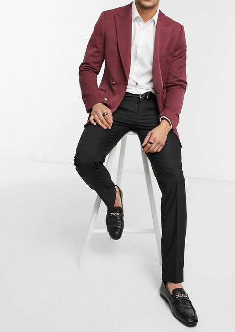 Burgundy Double Breasted Blazer Suit