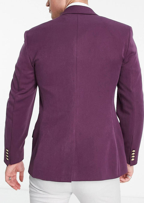 Purple Double Breasted Blazer in Slim Fit with Gold Buttons
