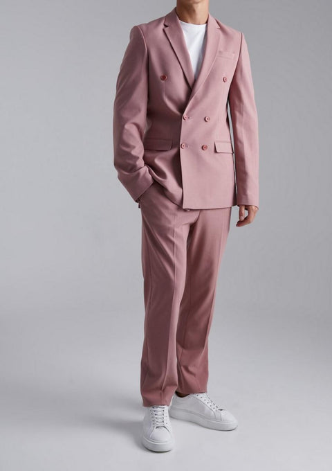 Double Breasted Slim Blazer Trouser in Pink